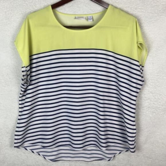 Chico's‎ Women's Jewl Top Striped Cap Sleeve Pullover Size 3 (XL) Navy Yellow - Picture 1 of 8